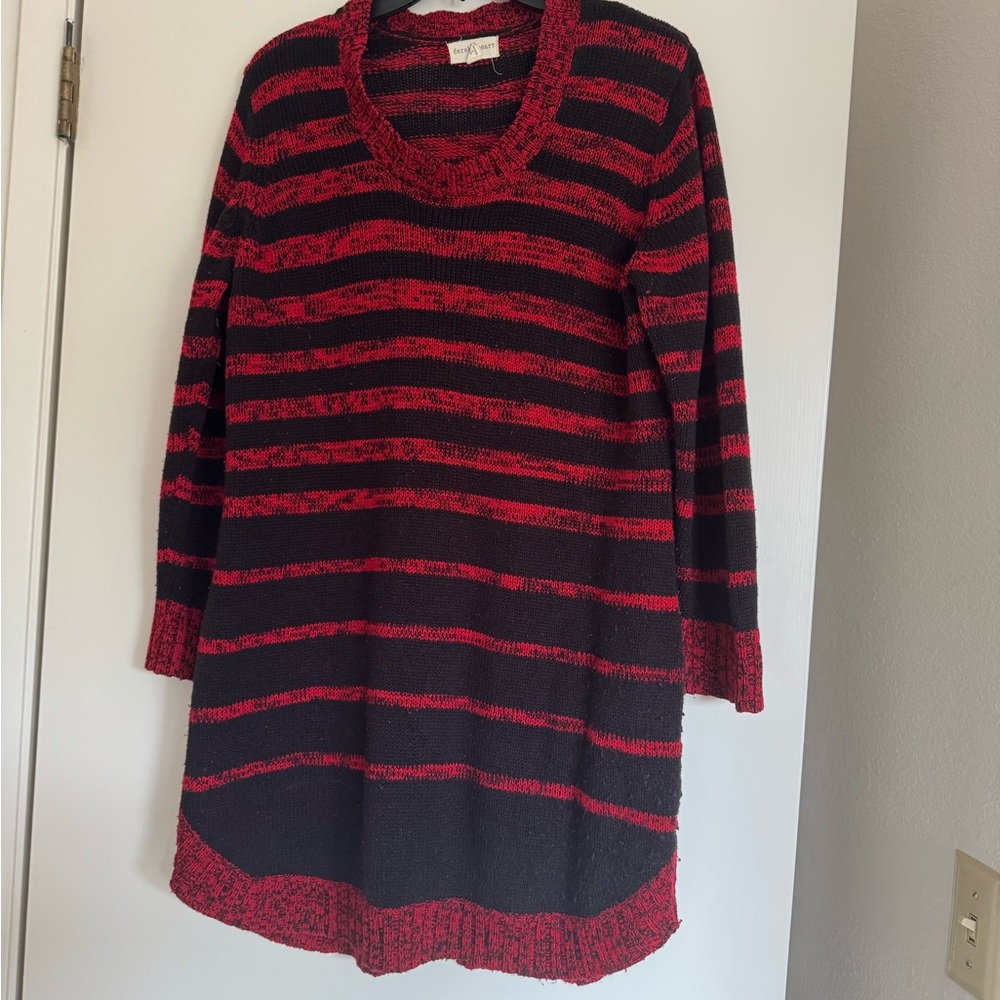 Derek Heart Red and Black Striped Turtleneck Dress